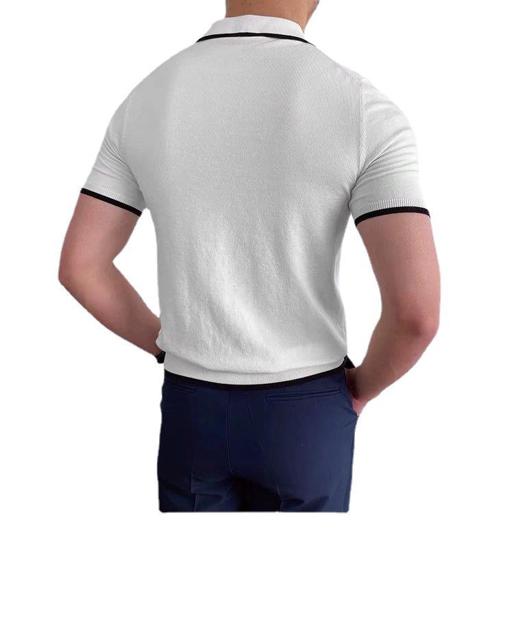 Men's Striped Ice Silk T-Shirt – Slim Fit with Slit Detail-HighTouch