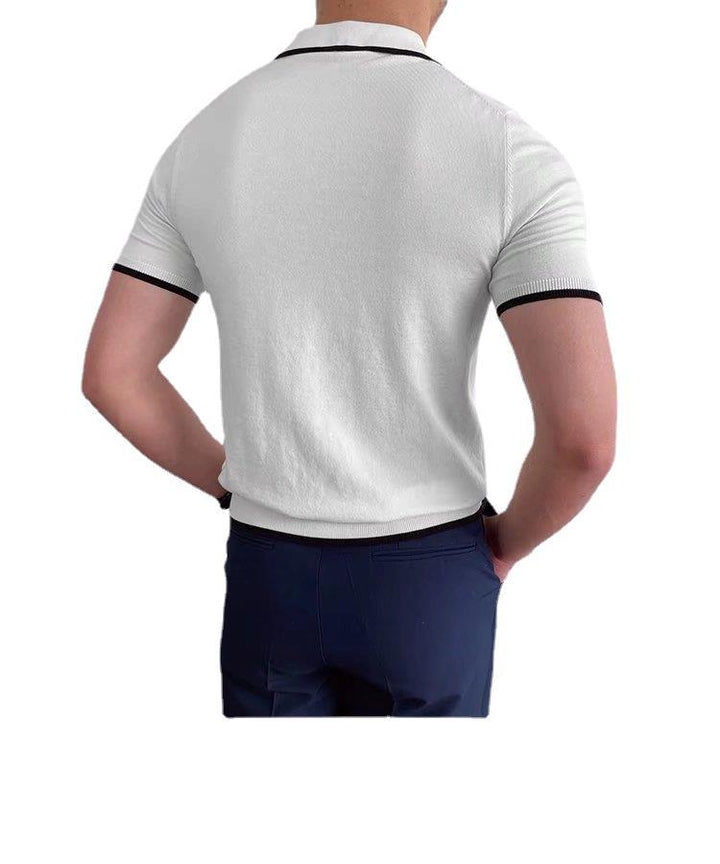 Men's Striped Ice Silk T-Shirt – Slim Fit with Slit Detail-HighTouch