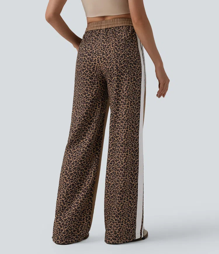 Baggy Pants Women Color Block Leopard Stripe Trousers