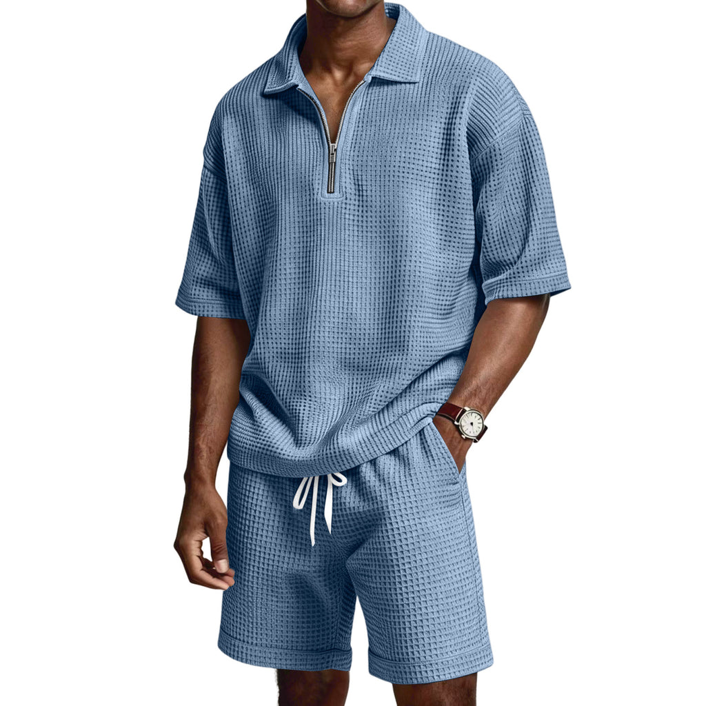 Men's Zip-Up Short-Sleeve Shorts Set-HighTouch