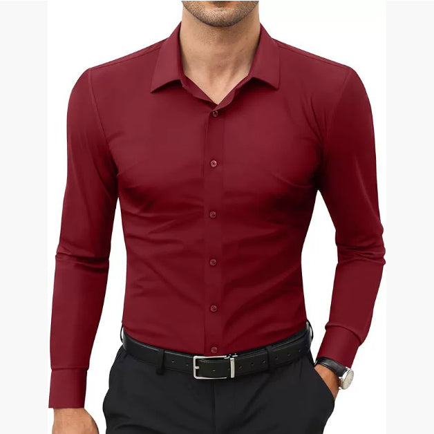 Business Lapel Shirt Solid Color Long Sleeve Casual