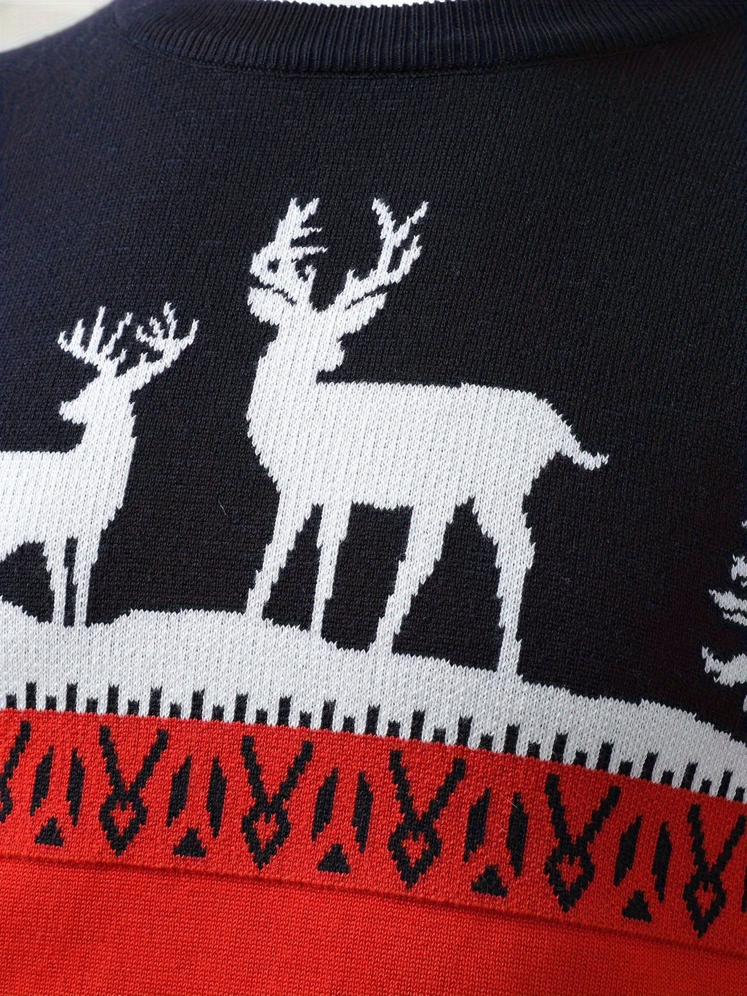 Men's Reindeer and Pine Tree Christmas Crew Neck Sweater