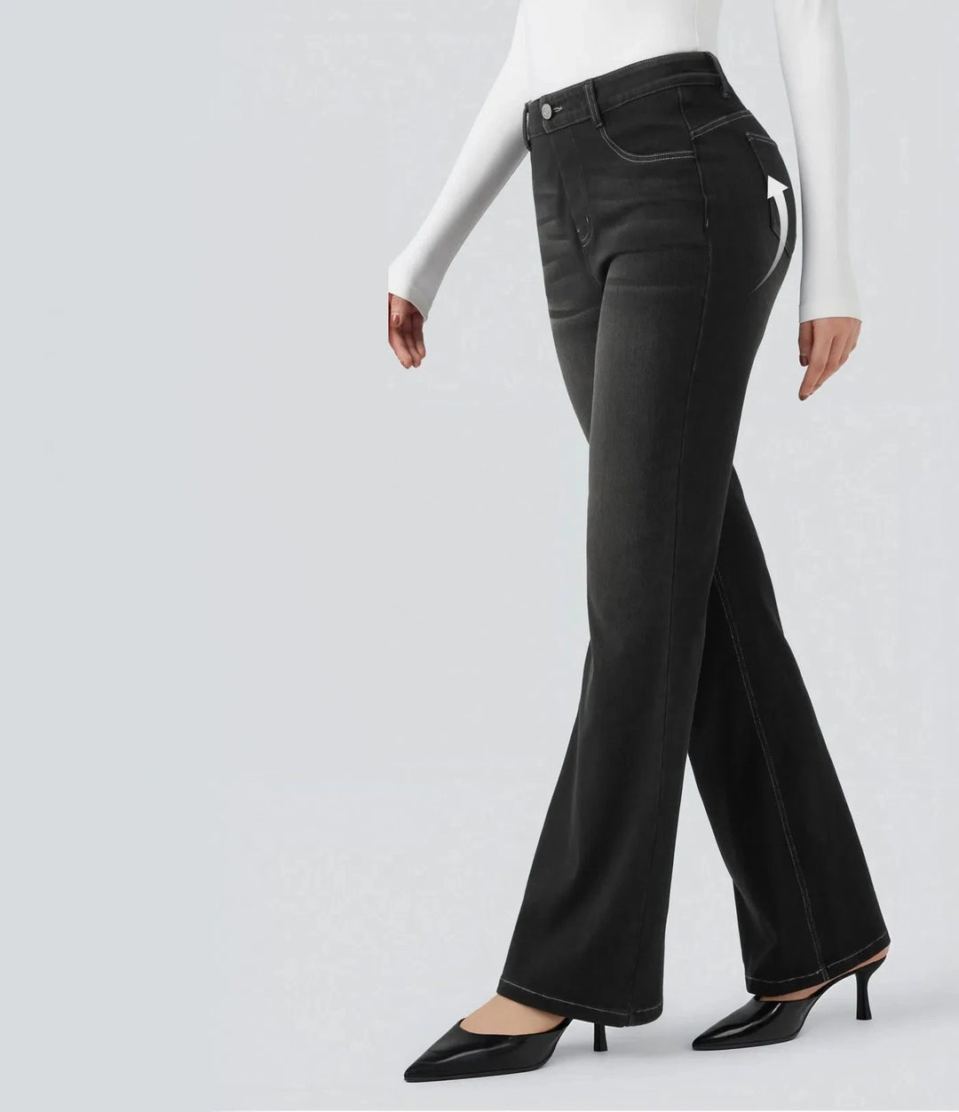 Bootcut Leggings Women Tummy Control Butt Lifting Black Denim