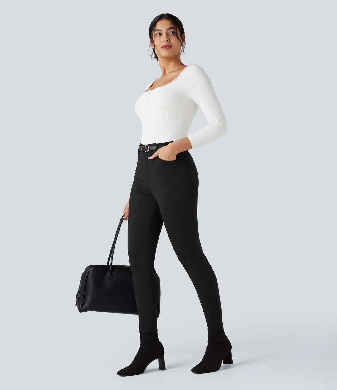 Skinny Work Pants Women Herringbone High Waisted Trousers