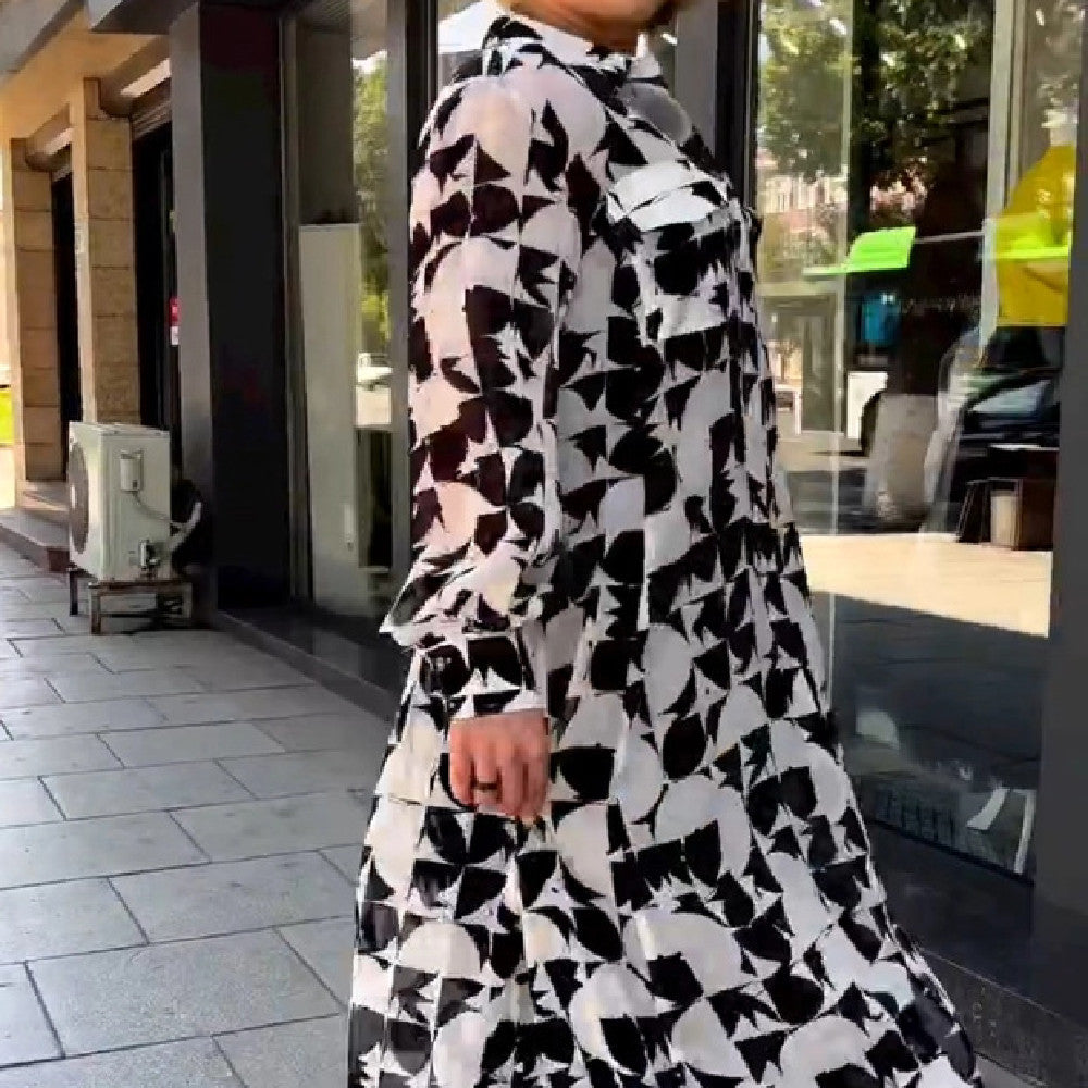 Fashion Lantern Sleeve Plaid Dress-HighTouch