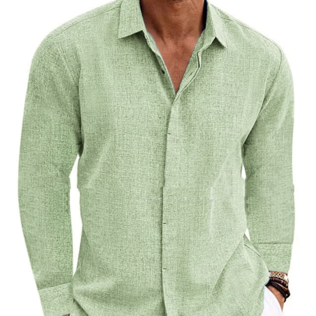 Long Sleeve T-shirt Undershirt Solid Color Long Sleeve Cotton Linen Shirt Men-HighTouch