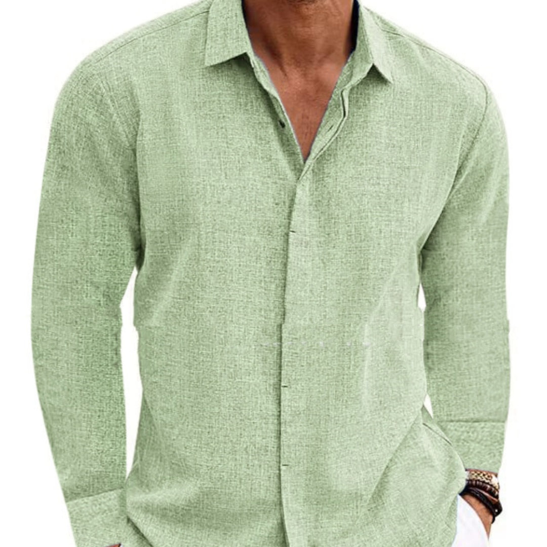 Long Sleeve T-shirt Undershirt Solid Color Long Sleeve Cotton Linen Shirt Men-HighTouch