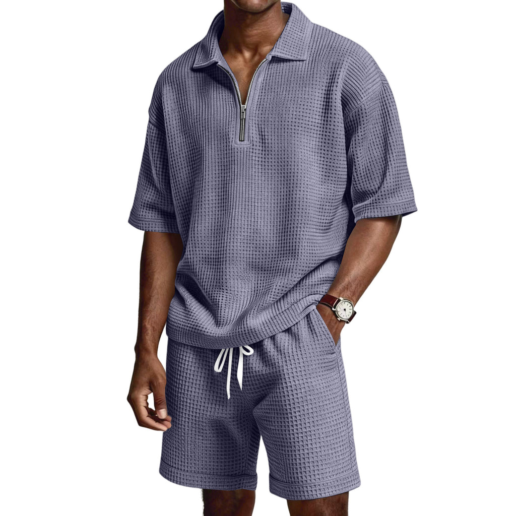Men's Zip-Up Short-Sleeve Shorts Set-HighTouch