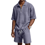 Men's Zip-Up Short-Sleeve Shorts Set-HighTouch