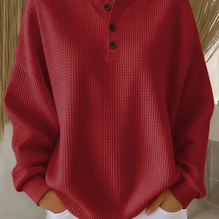 Waffle Knit Long Sleeve Button Top