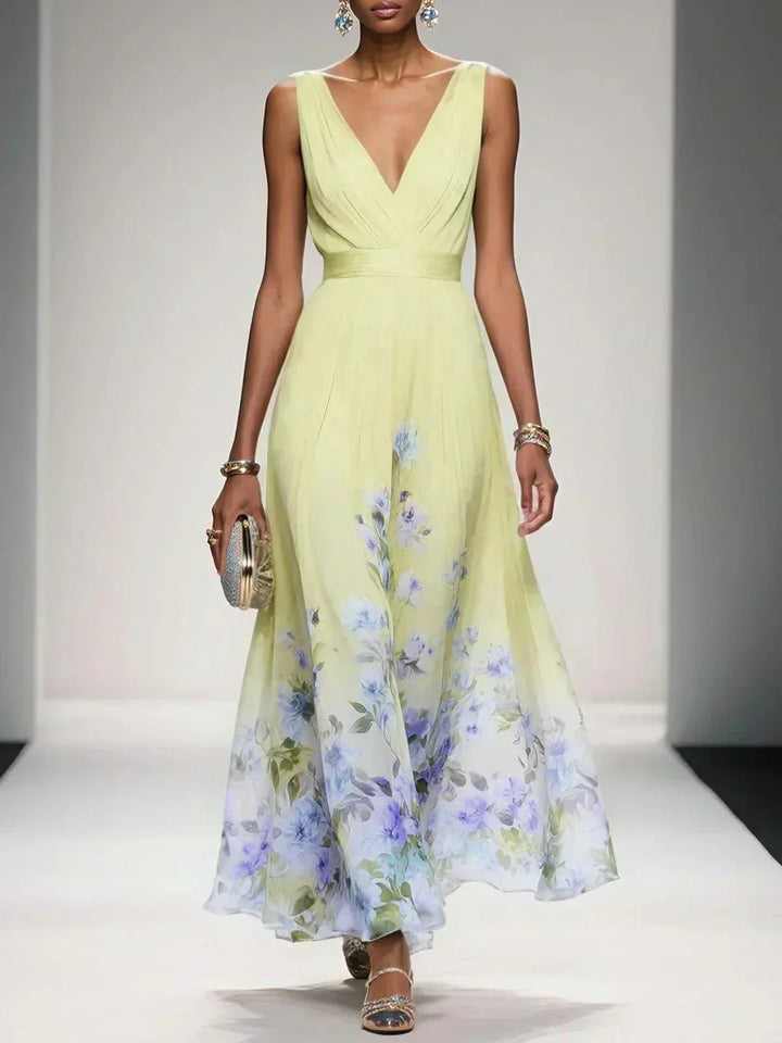 Hightouch | Drop Waist Floral Maxi Wedding Guest Dress