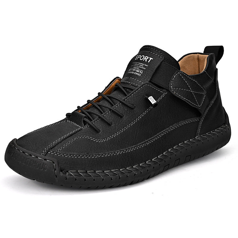 Men’s Cowhide Mid-Top Casual Boots – Durable Lace-Up Leather Shoes-HighTouch