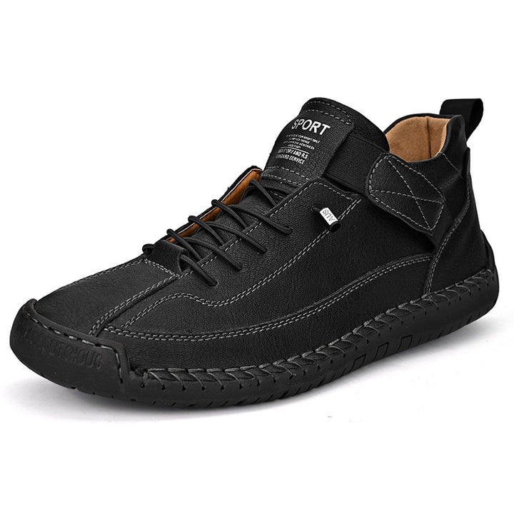 Men’s Cowhide Mid-Top Casual Boots – Durable Lace-Up Leather Shoes-HighTouch