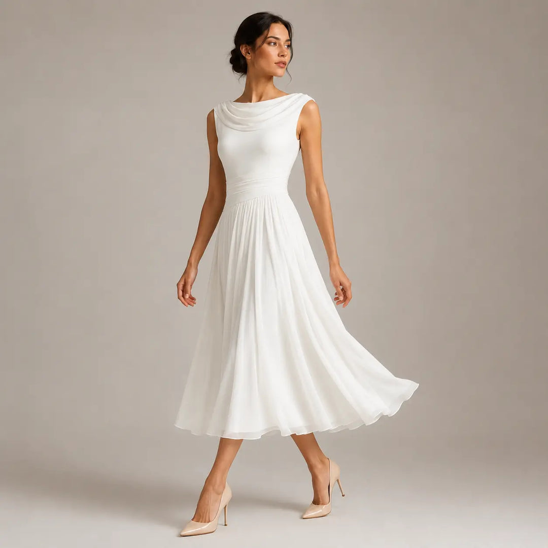 Higtouch | Draped Midi Dress For Summer Wedding Guest