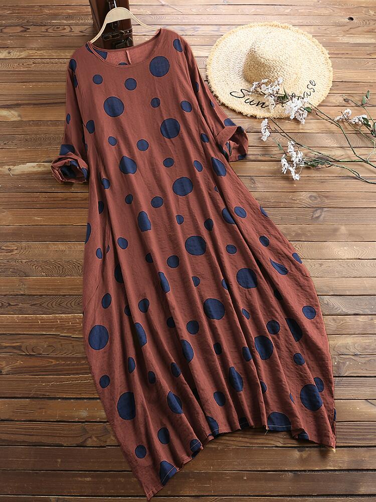 Printed Cotton & Linen Dress – Breathable Natural Fiber Dress-HighTouch