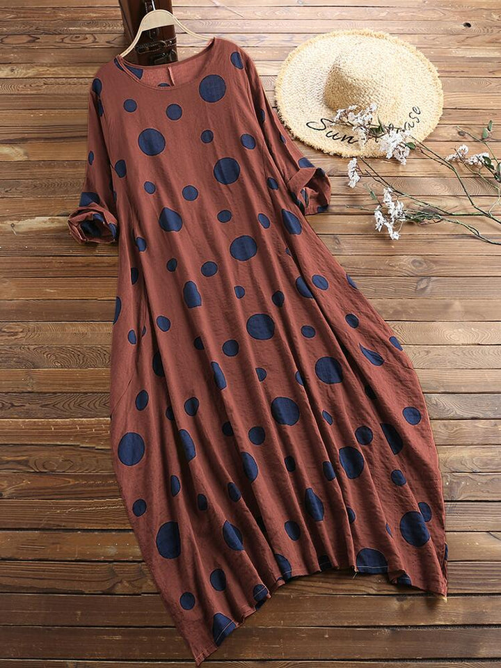 Printed Cotton & Linen Dress – Breathable Natural Fiber Dress-HighTouch
