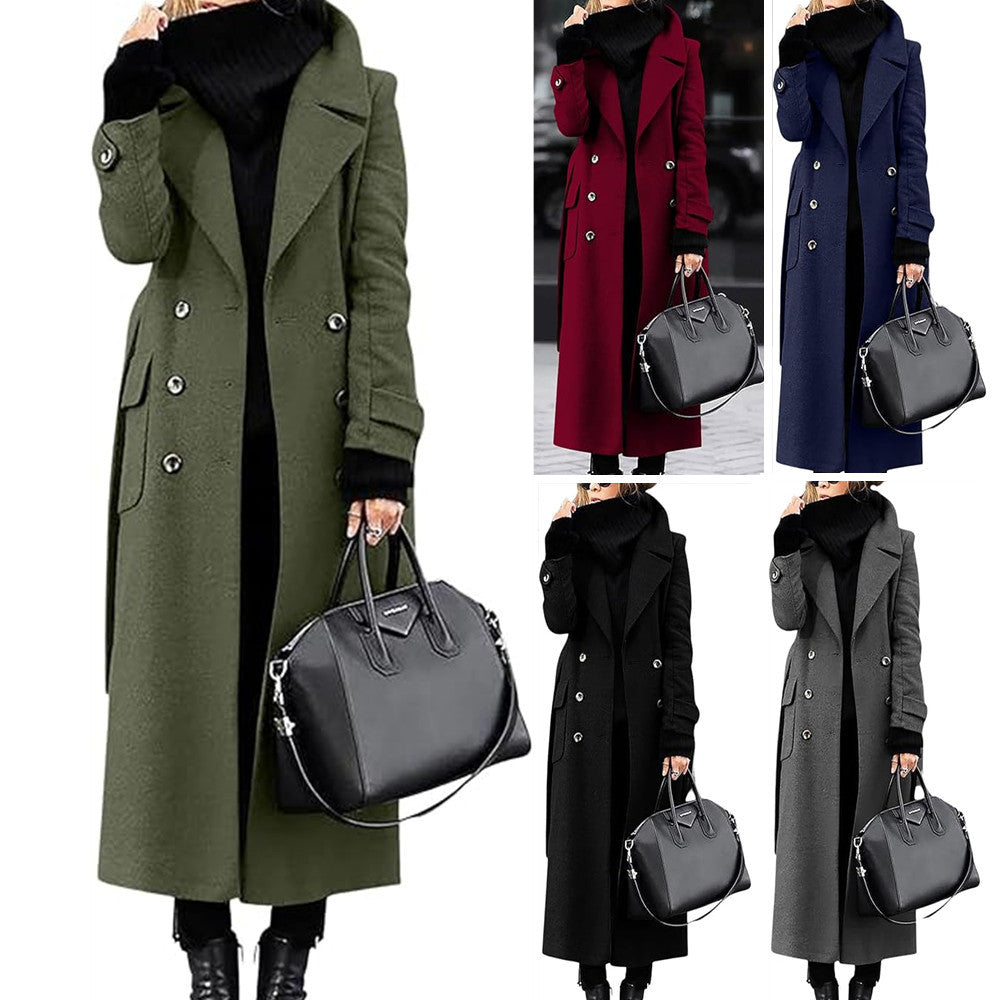 Women’s Thick Wool Extended Coat – Long Warm Winter Overcoat