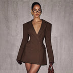 Women’s Slim Fit Long Sleeve Suit Dress – Bud‑Shaped Tailored Faux Pocket-HighTouch