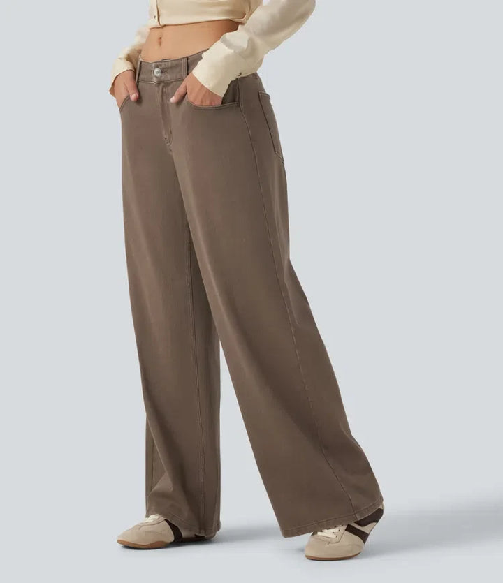 Wide Leg Jeans Women Low Rise Stretch Denim with Pockets