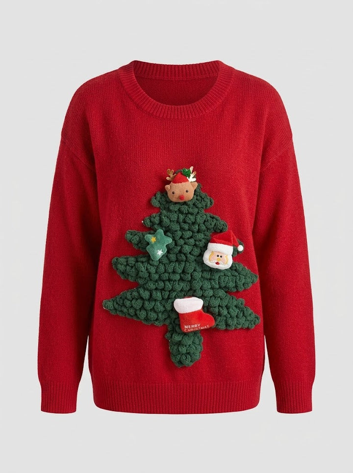 Women's 3D Christmas Tree Applique Knit Sweater