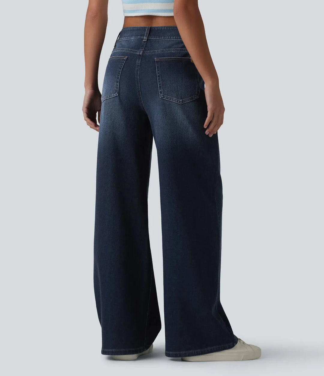 Baggy Wide Leg Jeans Women Mid Rise Washed Denim