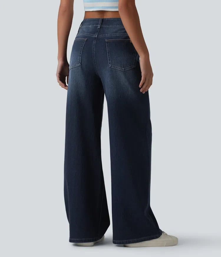 Baggy Wide Leg Jeans Women Mid Rise Washed Denim
