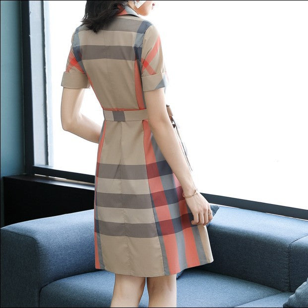 Women's Checked Pencil Skirt Suit – Double-Breasted Cotton & Mulberry Silk Blend-HighTouch