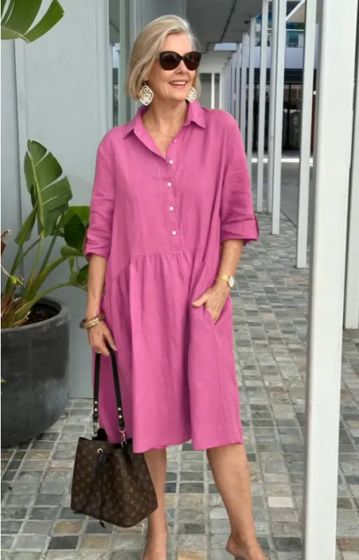 Women's Solid Color Temperament Commute Dress-HighTouch