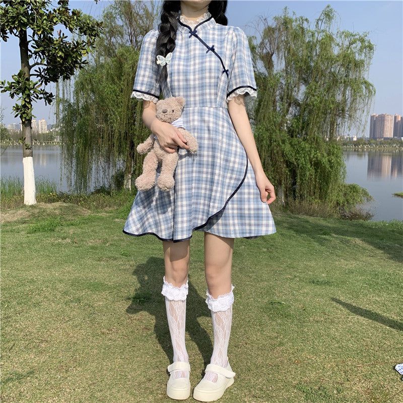 Women's Asymmetric Plaid Midi Skirt – Temperament Commute Blue A-Line Skirt-HighTouch
