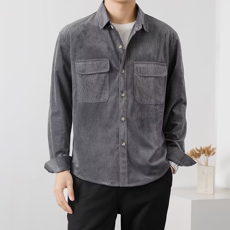 Vintage Corduroy Workwear Shirt Men-HighTouch