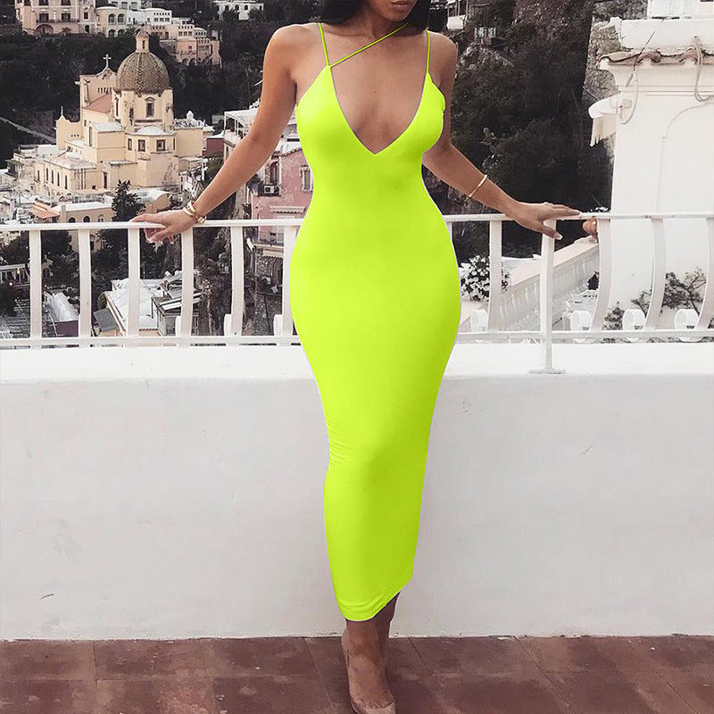 Women's V-Neck Milk Silk Maxi Dress – Elastic Waist Pencil Skirt-HighTouch