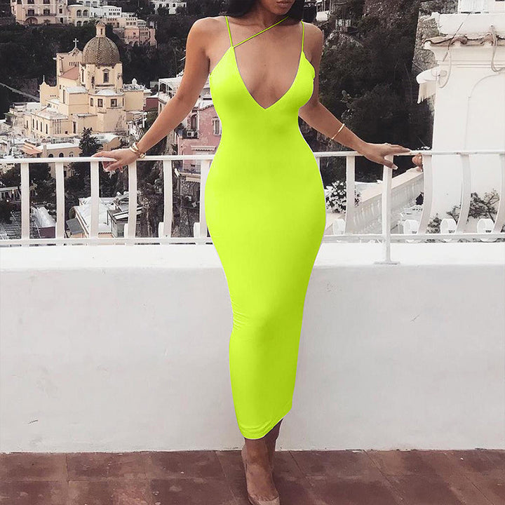 Women's V-Neck Milk Silk Maxi Dress – Elastic Waist Pencil Skirt-HighTouch