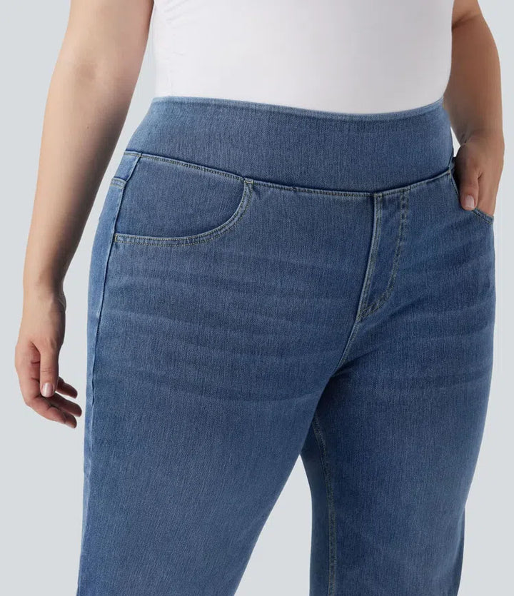 Plus Size Bootcut Jeans Women High Waisted Washed Denim
