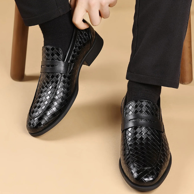 Men’s Leather Woven Loafers – Polished Slip-On Style