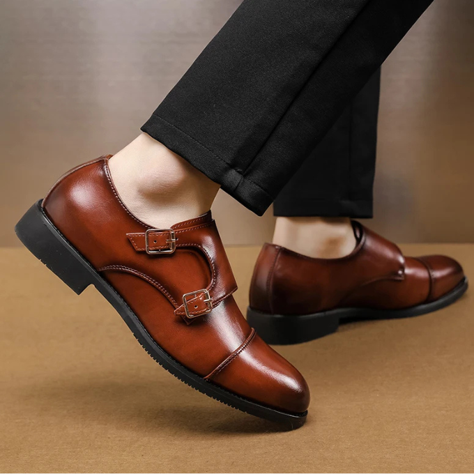 Men’s Double Monk Strap Shoes – Full-Grain Leather