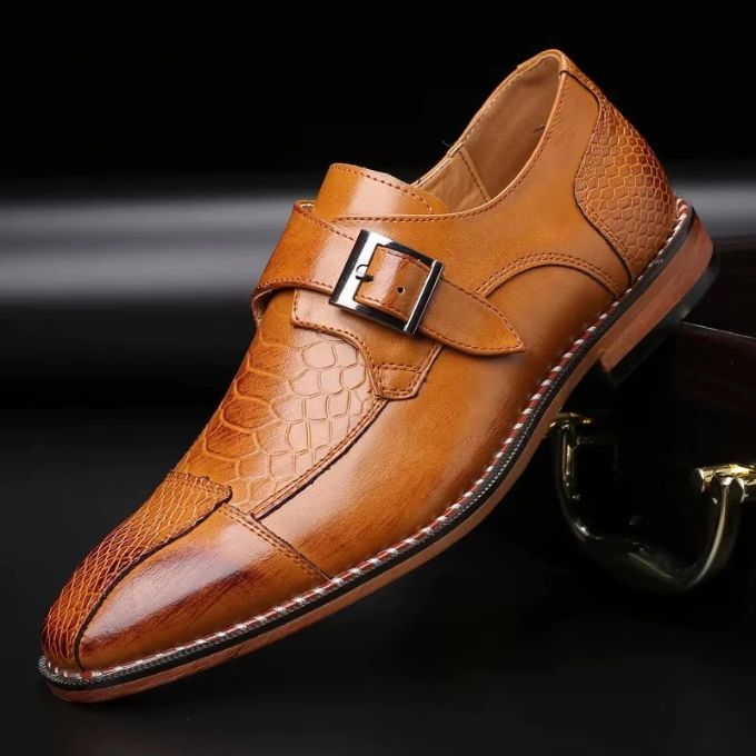 Men's Reptile Textured Leather Monk Strap Shoes