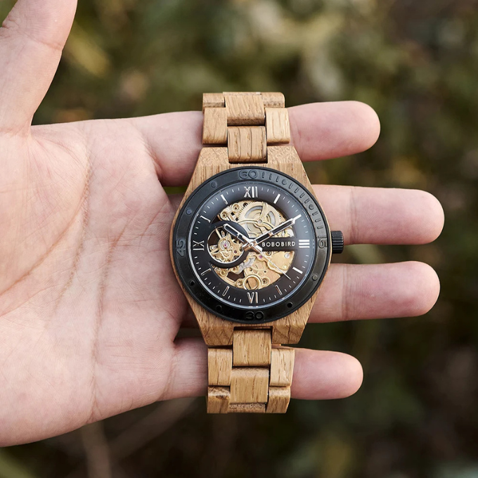 Men's Automatic Wooden Skeleton Watch | Self-Winding Luxury Timepiece