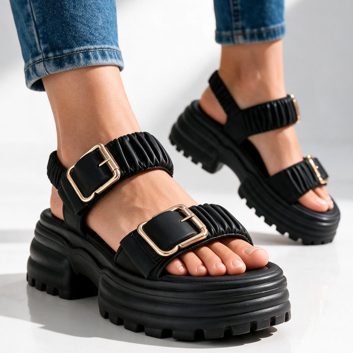 Women's Tessa Ruched Buckle Sandals – Cushioned Comfort