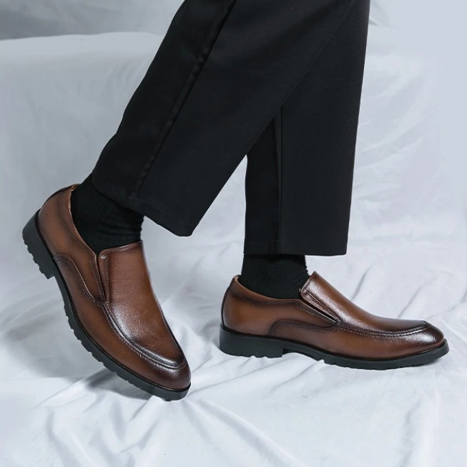Men's Leather Slip-On Loafers | Classic Business Casual Dress Shoes