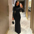 Long Sleeve Pleated High Waist Slim Fit Dress UK-HighTouch