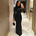 Long Sleeve Pleated High Waist Slim Fit Dress UK-HighTouch