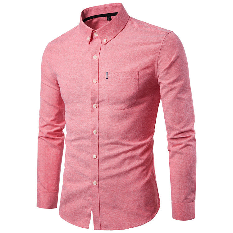 Men's Slim Long Sleeve Dress Shirt – Korean Style Plain Collection-HighTouch