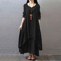 V-Neck Retro Linen-Cotton Dress-HighTouch