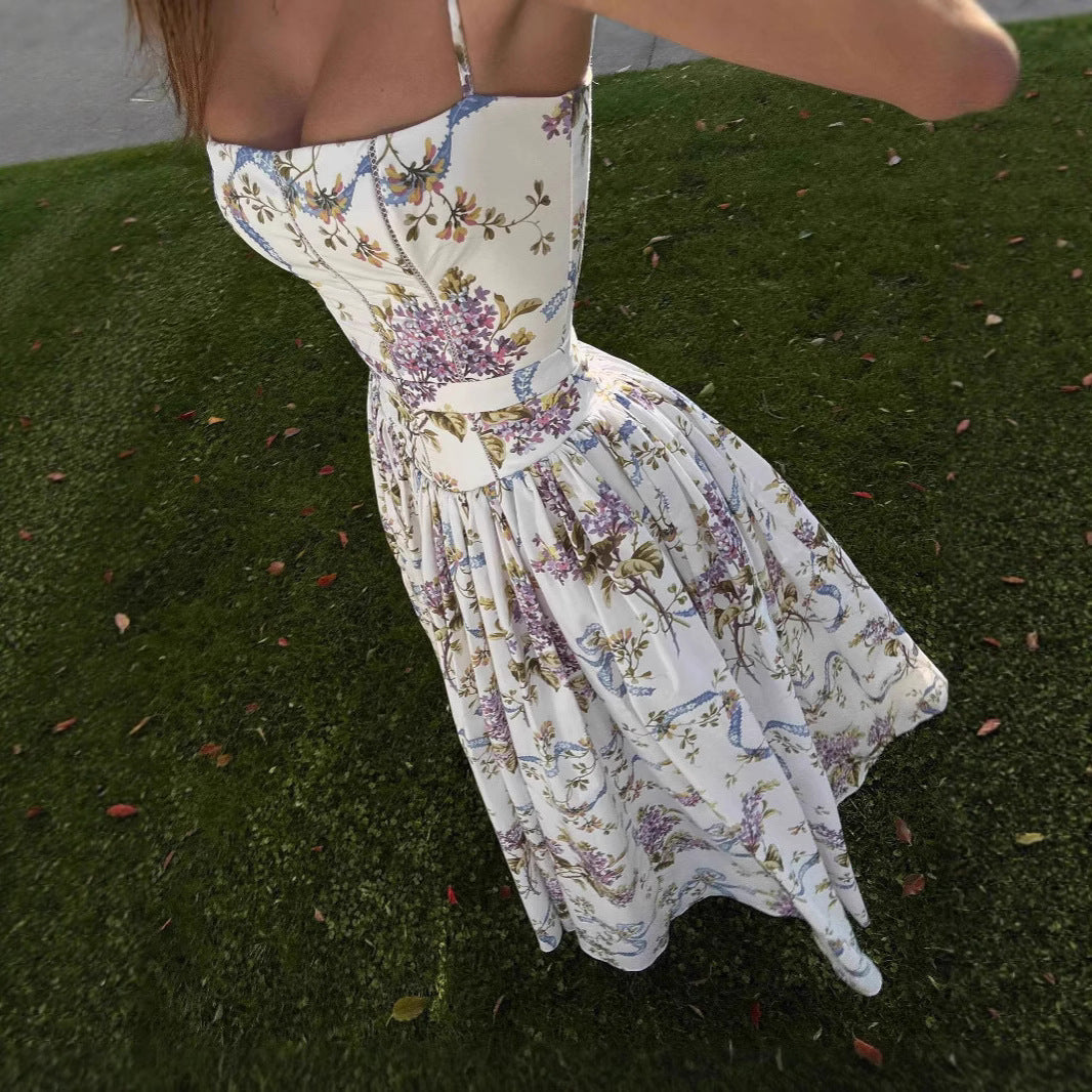Women's Sling Floral Tight Waist Dress-HighTouch