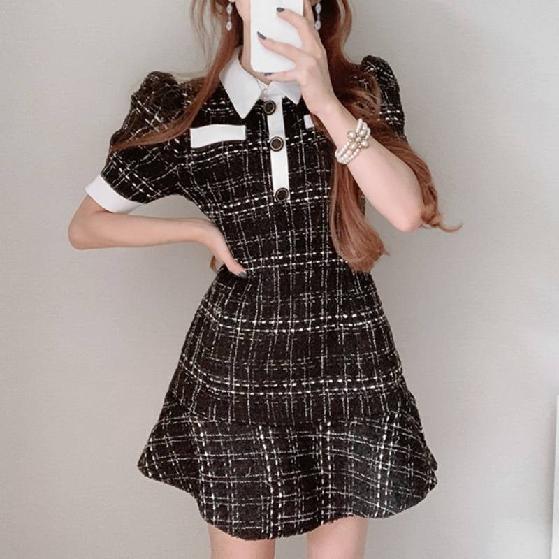 Women’s Plaid Long Dress – Elegant Casual Style-HighTouch