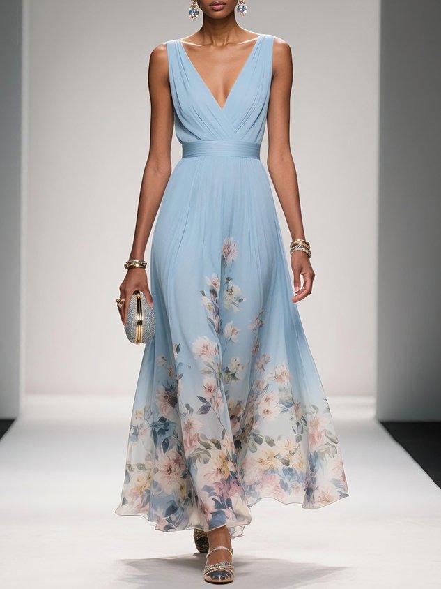 Hightouch | Drop Waist Floral Maxi Wedding Guest Dress