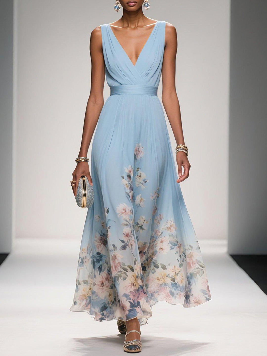 Hightouch | Drop Waist Floral Maxi Wedding Guest Dress