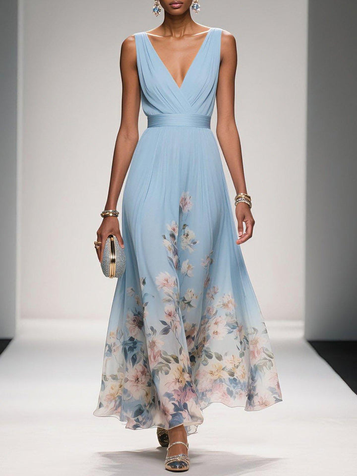 Hightouch | Drop Waist Floral Maxi Wedding Guest Dress