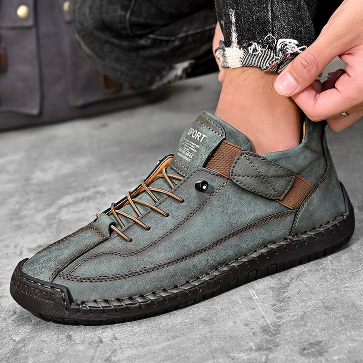 Men’s Cowhide Mid-Top Casual Boots – Durable Lace-Up Leather Shoes-HighTouch