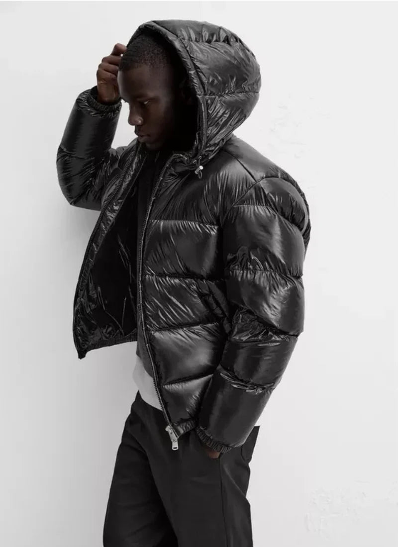 Men’s Black Hooded Cotton Jacket-HighTouch